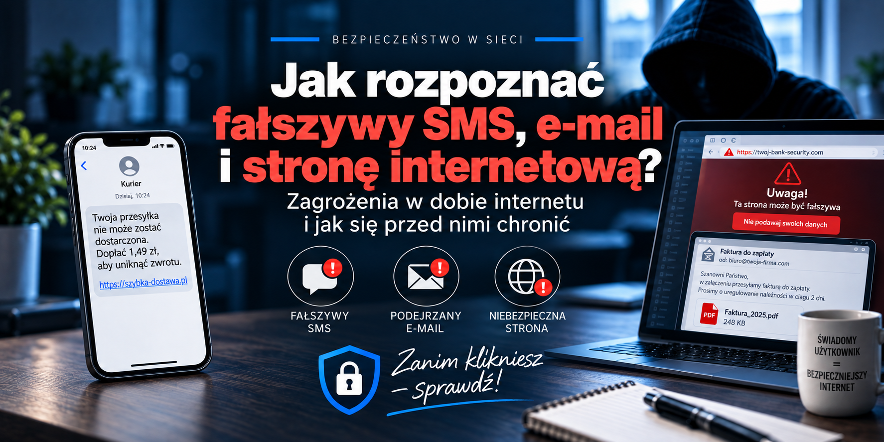 Jak rozpoznać fałszywy SMS, e-mail i stronę internetową? Phishing i bezpieczeństwo w sieci